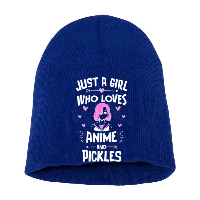 Anime And Pickles Just A Who Loves Anime Gift Short Acrylic Beanie