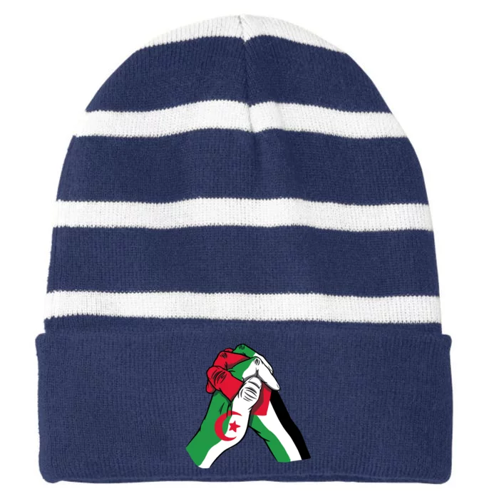 Algeria And Palestine Hands Striped Beanie with Solid Band