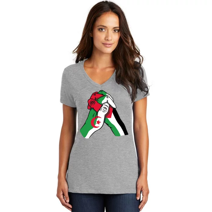 Algeria And Palestine Hands Women's V-Neck T-Shirt