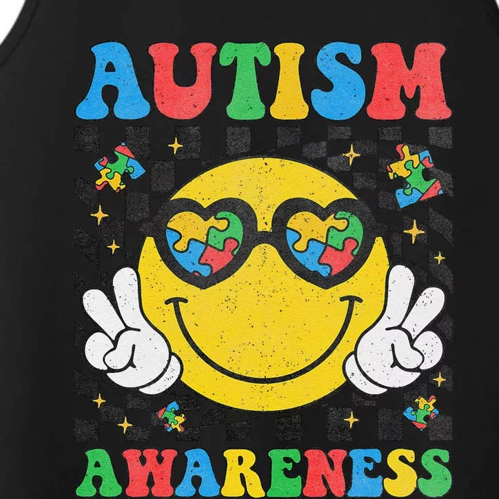 Autism Awareness Puzzle Piece Smile Face Autism Mom Dad Performance Tank