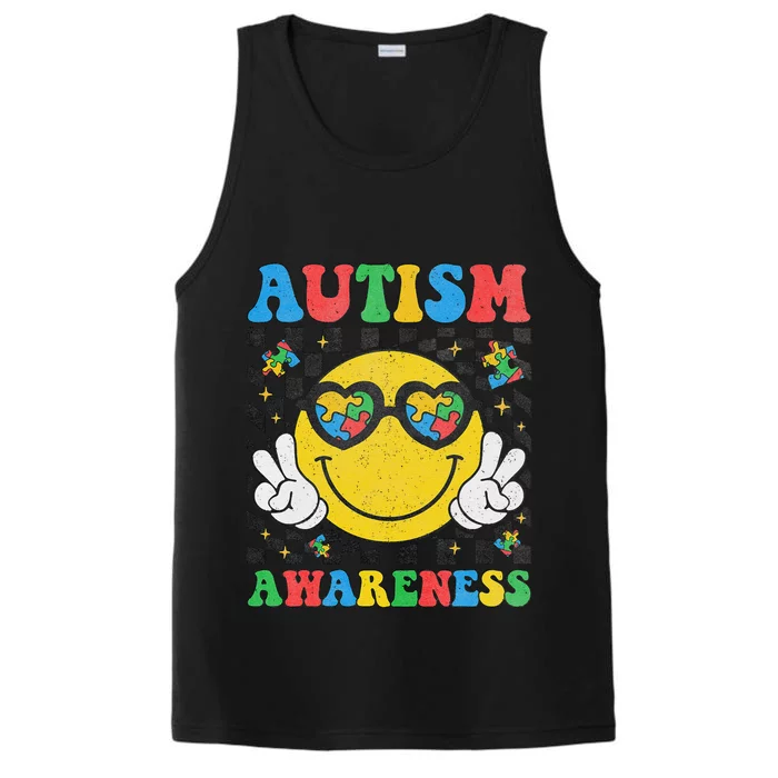 Autism Awareness Puzzle Piece Smile Face Autism Mom Dad Performance Tank