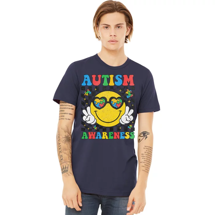 Autism Awareness Puzzle Piece Smile Face Autism Mom Dad Premium T-Shirt