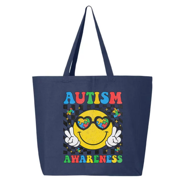 Autism Awareness Puzzle Piece Smile Face Autism Mom Dad 25L Jumbo Tote