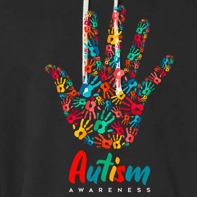 Autism Awareness Painted Hand Prints Garment-Dyed Fleece Hoodie