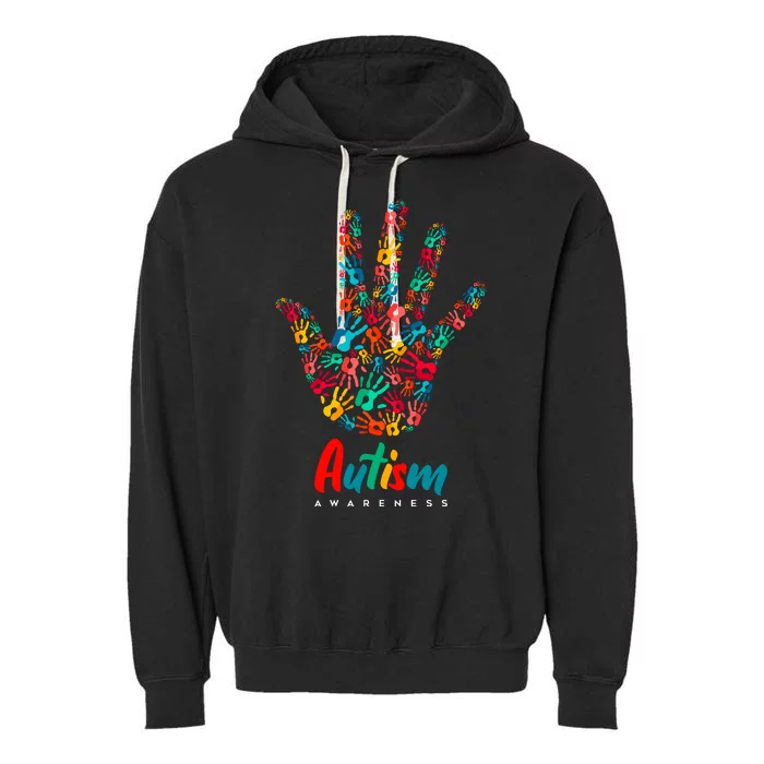 Autism Awareness Painted Hand Prints Garment-Dyed Fleece Hoodie