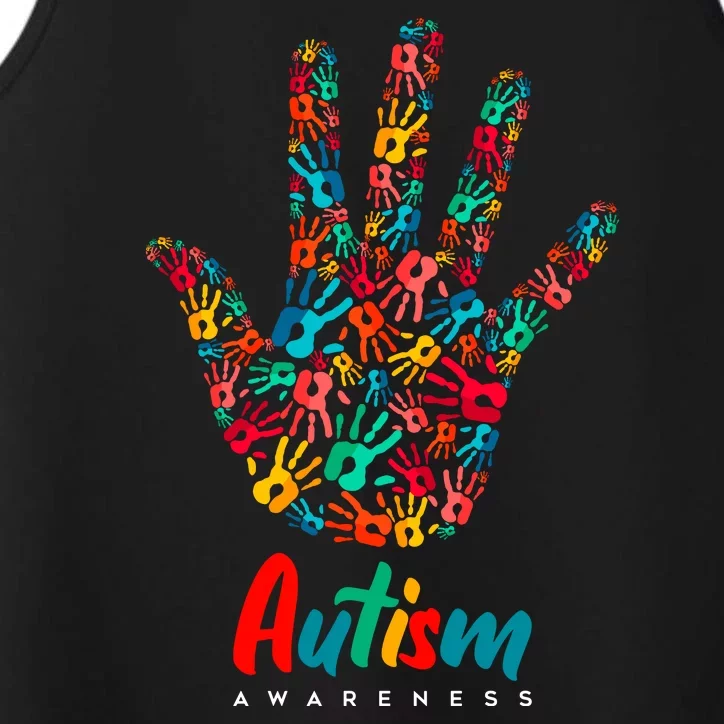 Autism Awareness Painted Hand Prints Performance Tank