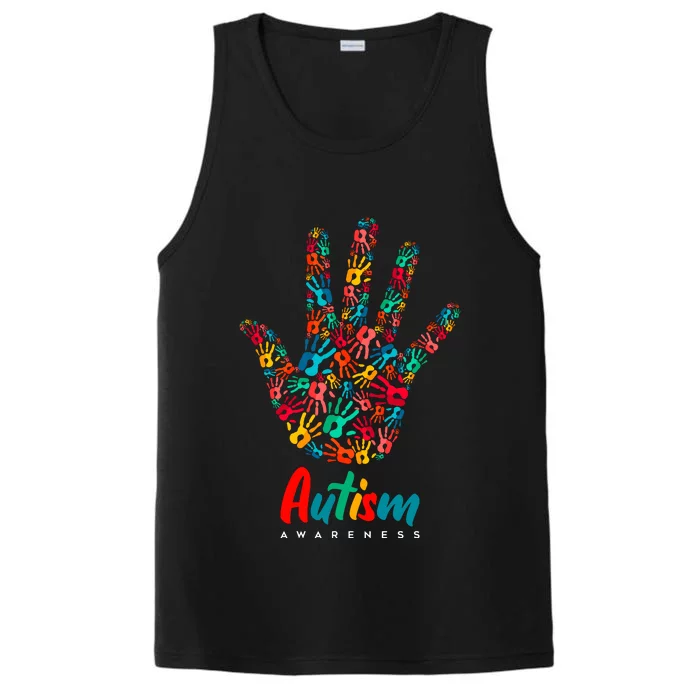 Autism Awareness Painted Hand Prints Performance Tank