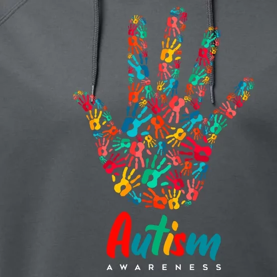 Autism Awareness Painted Hand Prints Performance Fleece Hoodie