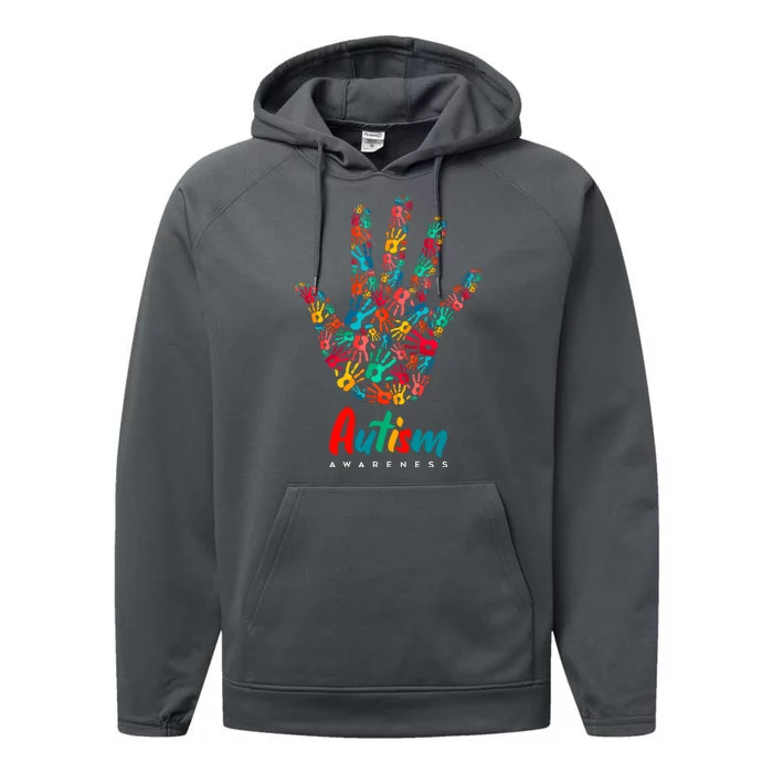 Autism Awareness Painted Hand Prints Performance Fleece Hoodie