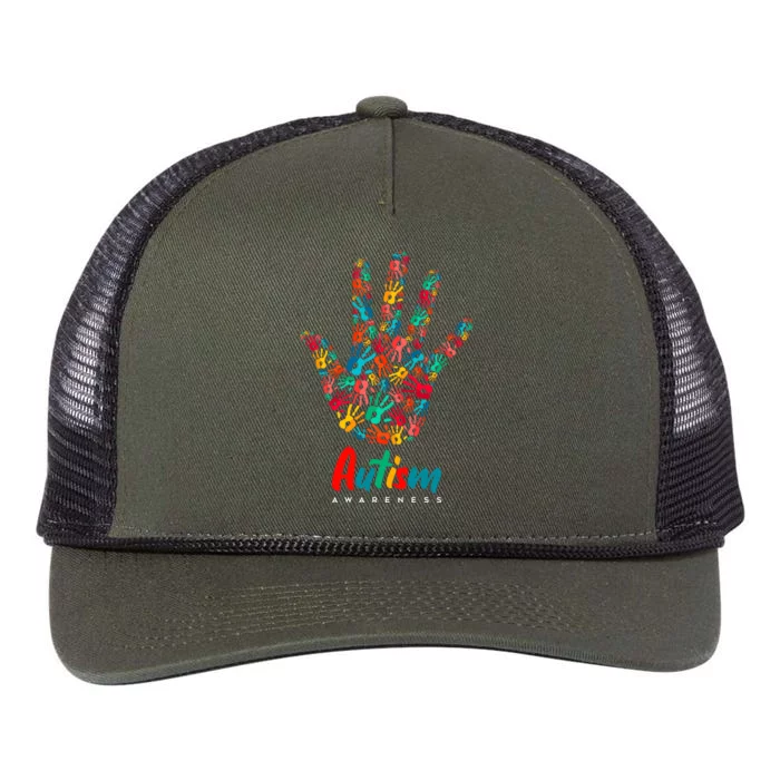 Autism Awareness Painted Hand Prints Retro Rope Trucker Hat Cap