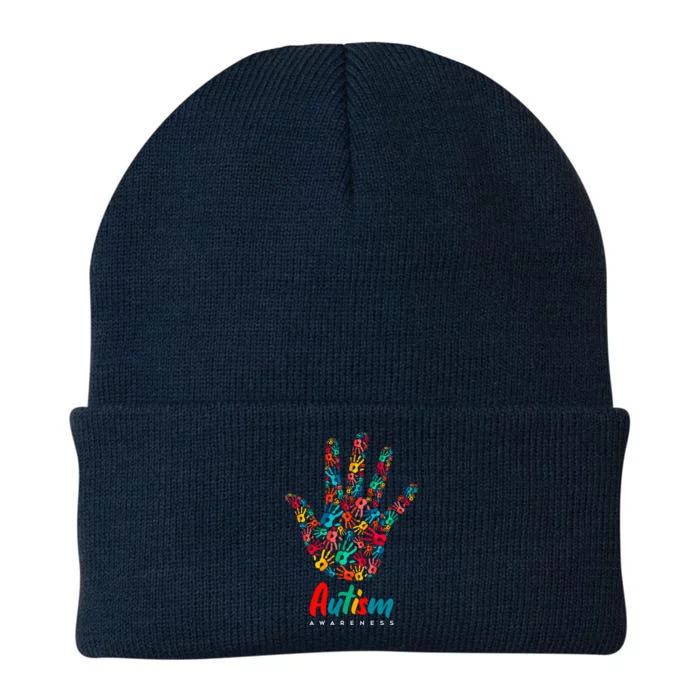 Autism Awareness Painted Hand Prints Knit Cap Winter Beanie