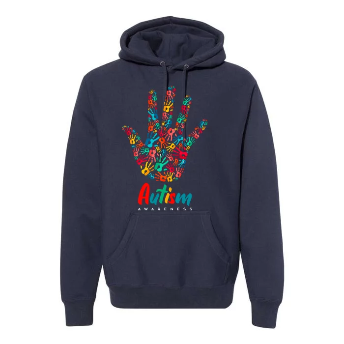 Autism Awareness Painted Hand Prints Premium Hoodie