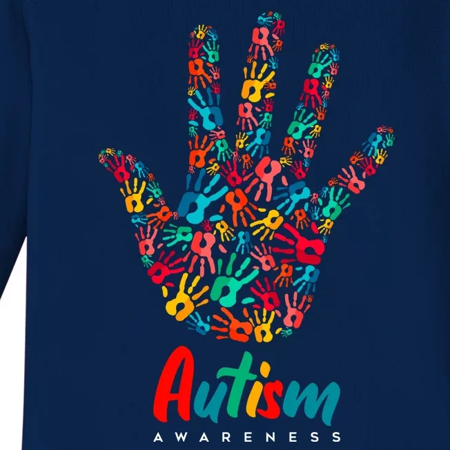 Autism Awareness Painted Hand Prints Baby Long Sleeve Bodysuit