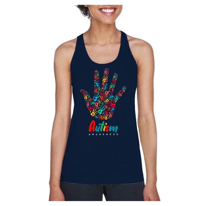 Autism Awareness Painted Hand Prints Women's Racerback Tank