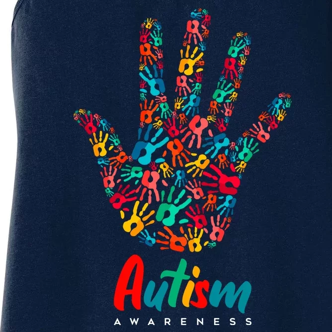 Autism Awareness Painted Hand Prints Women's Racerback Tank