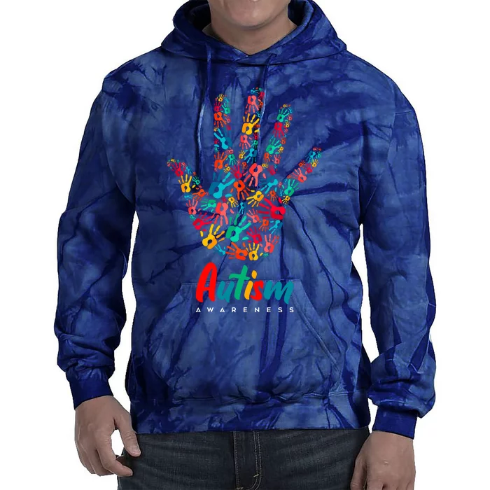 Autism Awareness Painted Hand Prints Tie Dye Hoodie