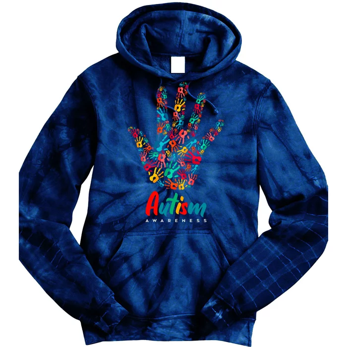 Autism Awareness Painted Hand Prints Tie Dye Hoodie