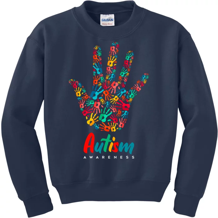 Autism Awareness Painted Hand Prints Kids Sweatshirt