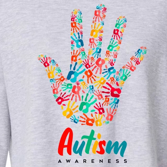 Autism Awareness Painted Hand Prints Cropped Pullover Crew