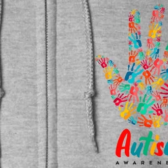 Autism Awareness Painted Hand Prints Full Zip Hoodie