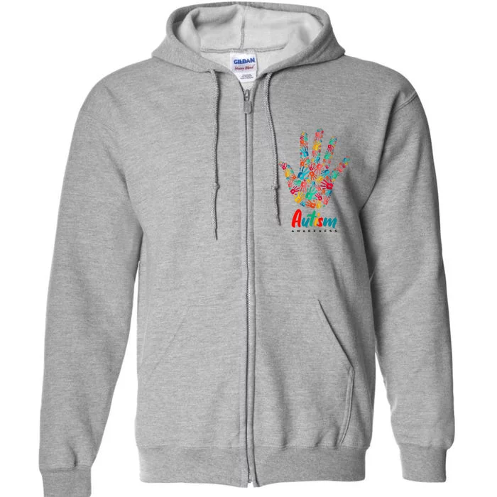 Autism Awareness Painted Hand Prints Full Zip Hoodie