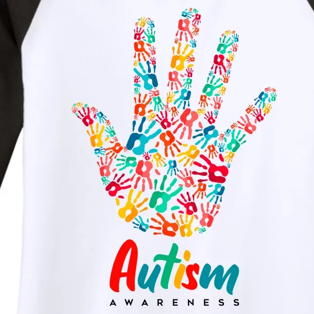 Autism Awareness Painted Hand Prints Women's Tri-Blend 3/4-Sleeve Raglan Shirt