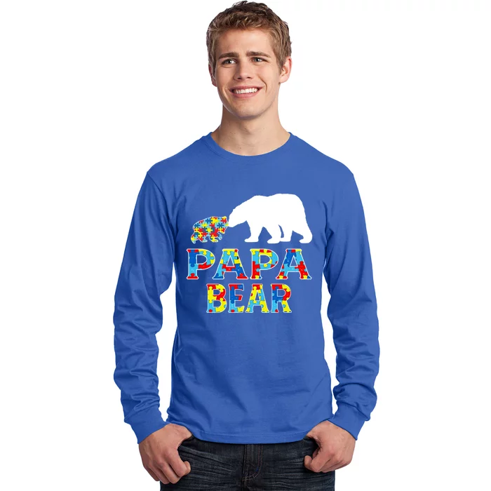 Autism Awareness Papa Bear Support Autistic Cute Gift Long Sleeve Shirt