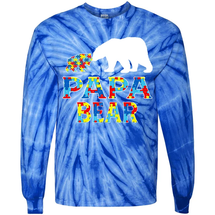 Autism Awareness Papa Bear Support Autistic Cute Gift Tie-Dye Long Sleeve Shirt