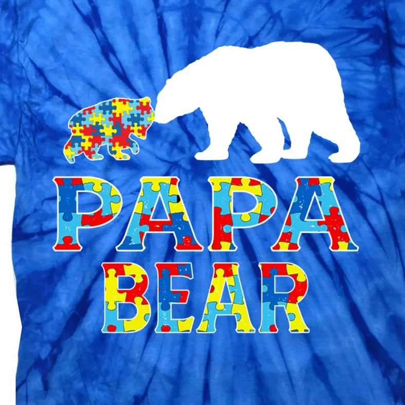 Autism Awareness Papa Bear Support Autistic Cute Gift Tie-Dye T-Shirt