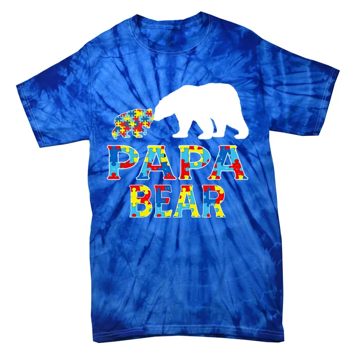 Autism Awareness Papa Bear Support Autistic Cute Gift Tie-Dye T-Shirt