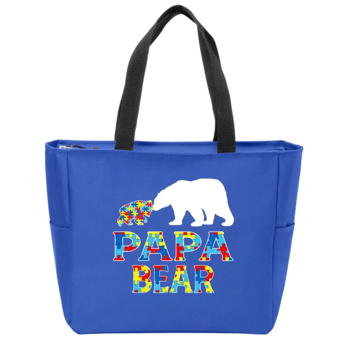 Autism Awareness Papa Bear Support Autistic Cute Gift Zip Tote Bag