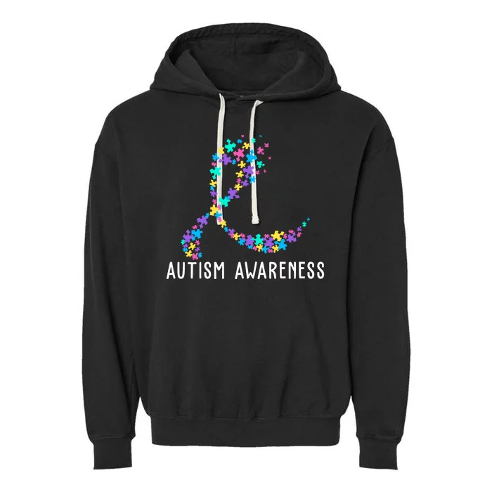 Autism Awareness Puzzle Ribbon Garment-Dyed Fleece Hoodie