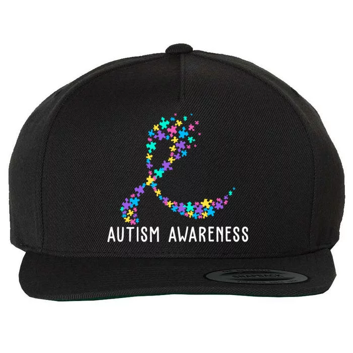 Autism Awareness Puzzle Ribbon Wool Snapback Cap