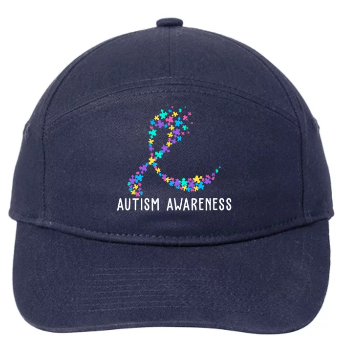 Autism Awareness Puzzle Ribbon 7-Panel Snapback Hat