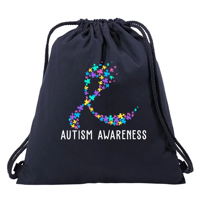 Autism Awareness Puzzle Ribbon Drawstring Bag