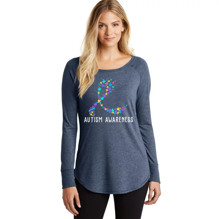 Autism Awareness Puzzle Ribbon Women's Perfect Tri Tunic Long Sleeve Shirt