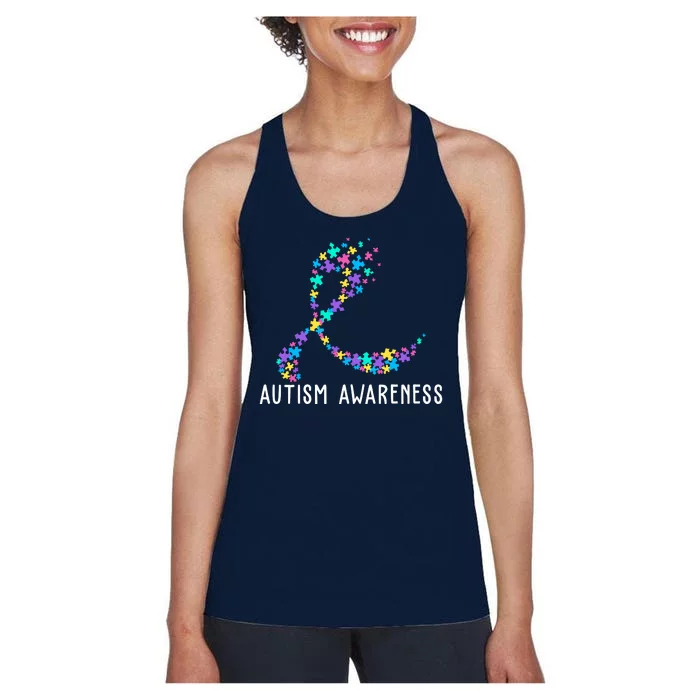 Autism Awareness Puzzle Ribbon Women's Racerback Tank