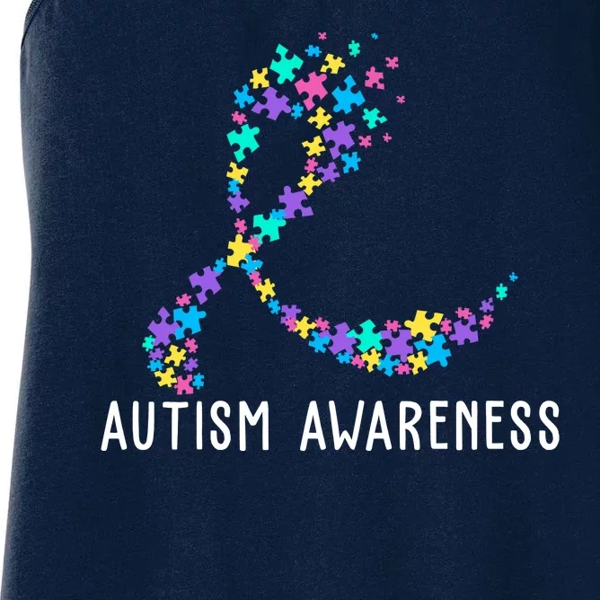 Autism Awareness Puzzle Ribbon Women's Racerback Tank