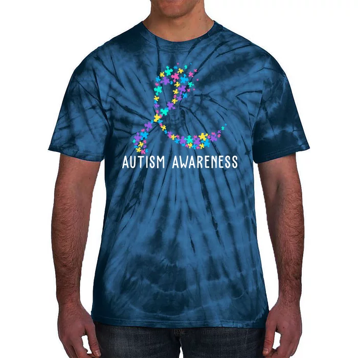 Autism Awareness Puzzle Ribbon Tie-Dye T-Shirt