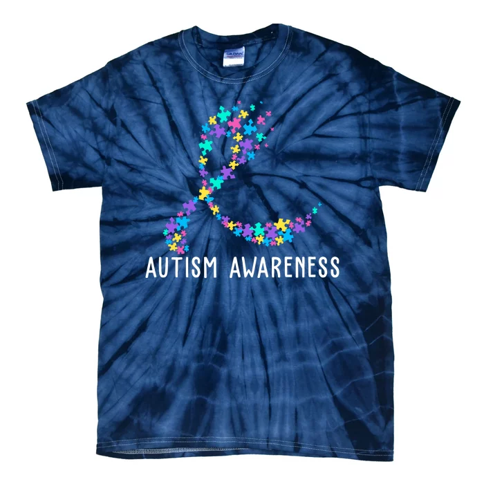 Autism Awareness Puzzle Ribbon Tie-Dye T-Shirt