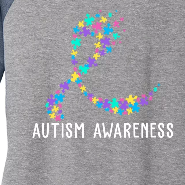 Autism Awareness Puzzle Ribbon Women's Tri-Blend 3/4-Sleeve Raglan Shirt