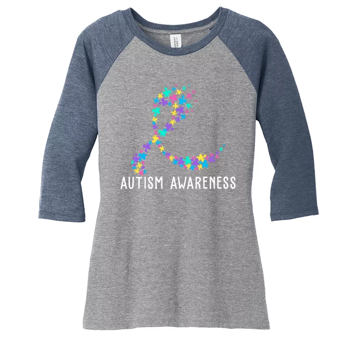 Autism Awareness Puzzle Ribbon Women's Tri-Blend 3/4-Sleeve Raglan Shirt