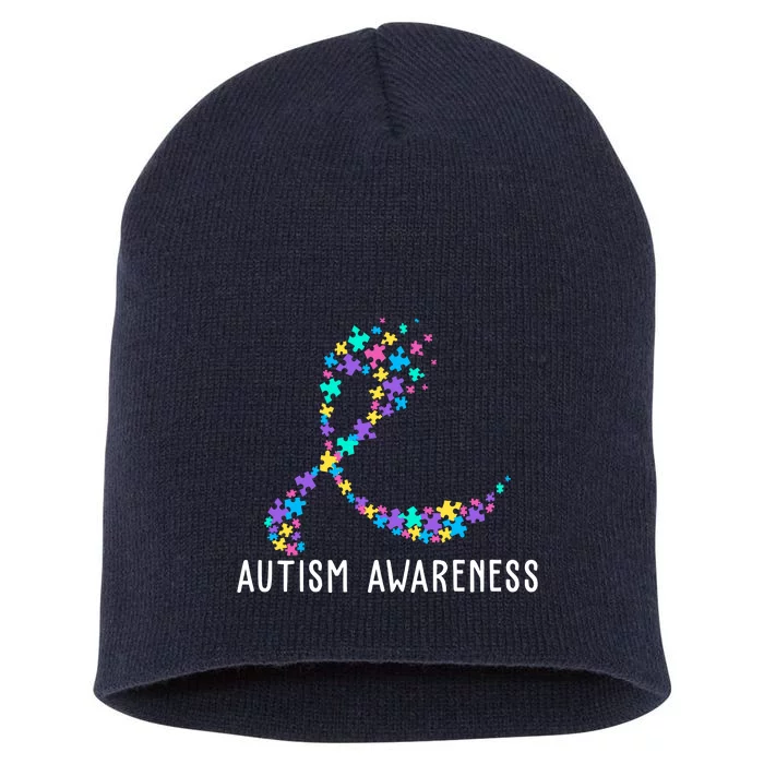 Autism Awareness Puzzle Ribbon Short Acrylic Beanie