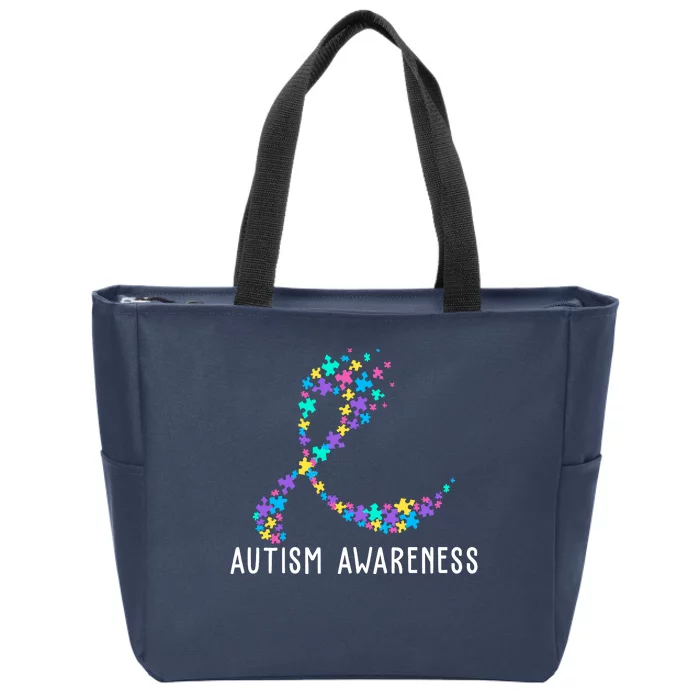 Autism Awareness Puzzle Ribbon Zip Tote Bag