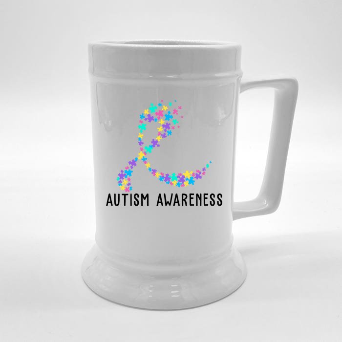 Autism Awareness Puzzle Ribbon Front & Back Beer Stein