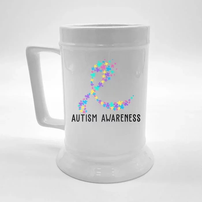 Autism Awareness Puzzle Ribbon Front & Back Beer Stein