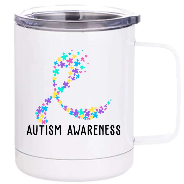 Autism Awareness Puzzle Ribbon Front & Back 12oz Stainless Steel Tumbler Cup