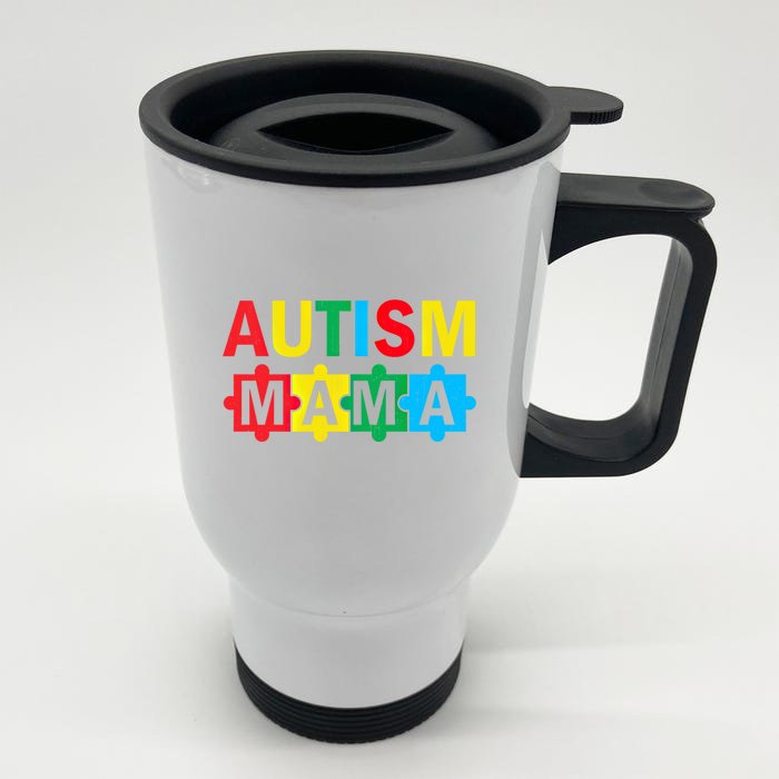 Autism Awareness Puzzle Ribbon Proud Autism Mama Funny Gift Front & Back Stainless Steel Travel Mug