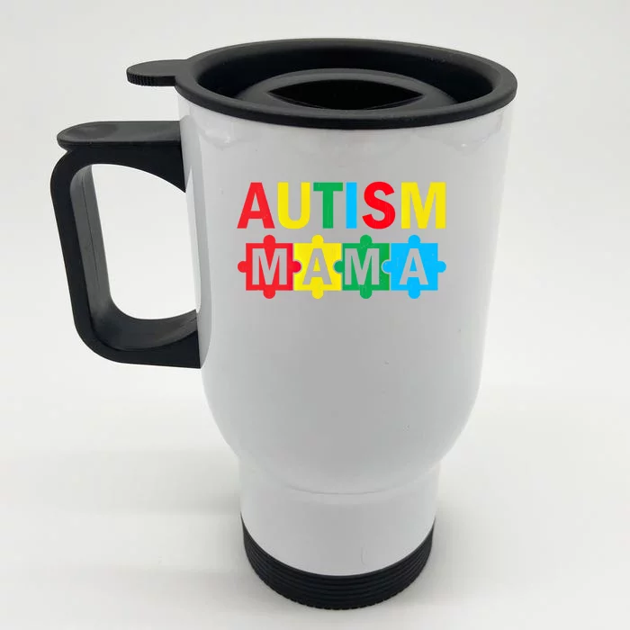 Autism Awareness Puzzle Ribbon Proud Autism Mama Funny Gift Front & Back Stainless Steel Travel Mug