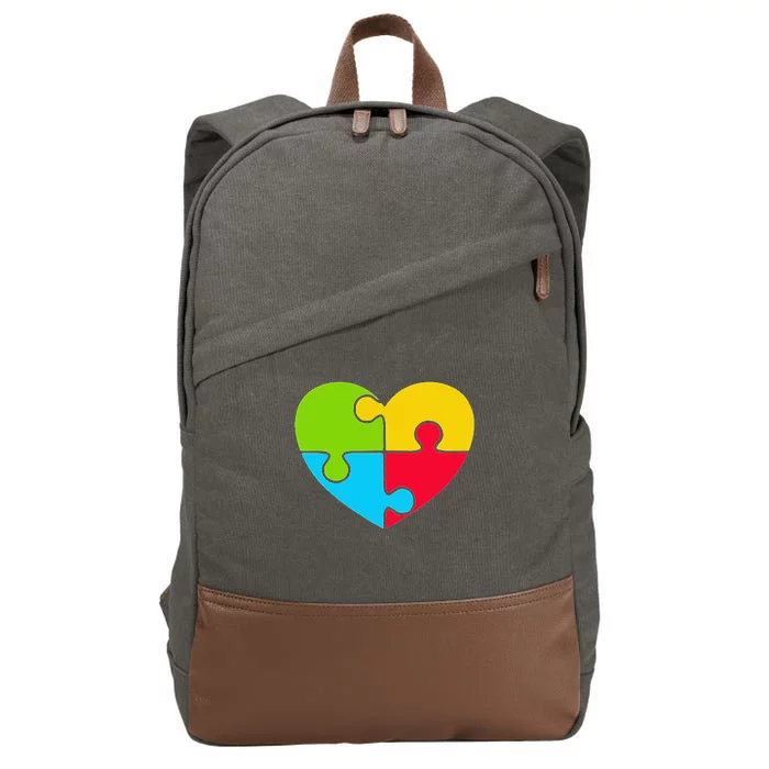 Autism Awareness Puzzle Pieces Heart Cute Valentine's Day Cotton Canvas Backpack